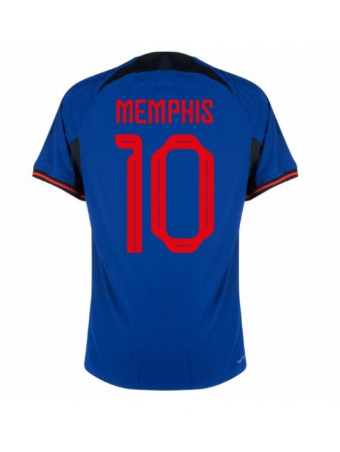 Nederländerna Memphis Depay #10 Replika Borta Kläder VM 2022 Kortärmad